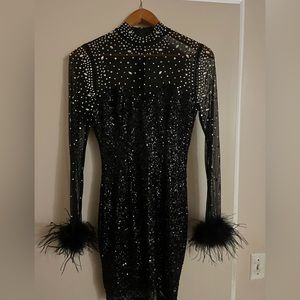 Black Long Sleeve mini with feathers